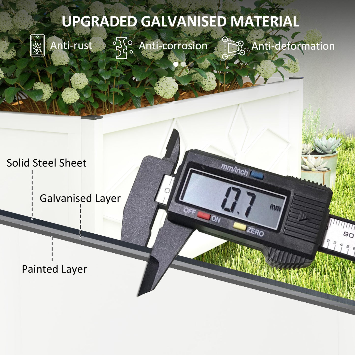Galvanized Raised Garden Bed with Trellis for Climbing Vines, 35.4 x 15.7 x 47.2 inches, White