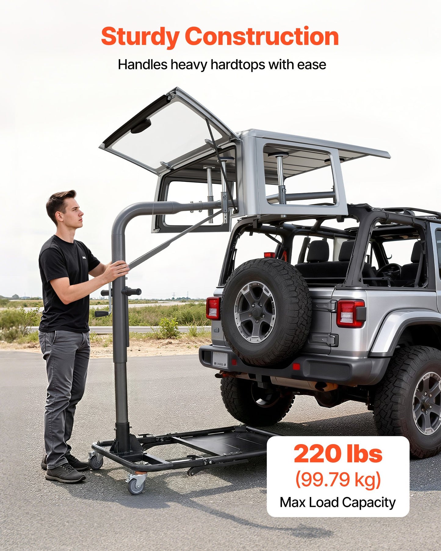 Jeep Hard Top Removal Lift - 220 Lb Capacity, Foldable & Adjustable, Easy One-Person Operation