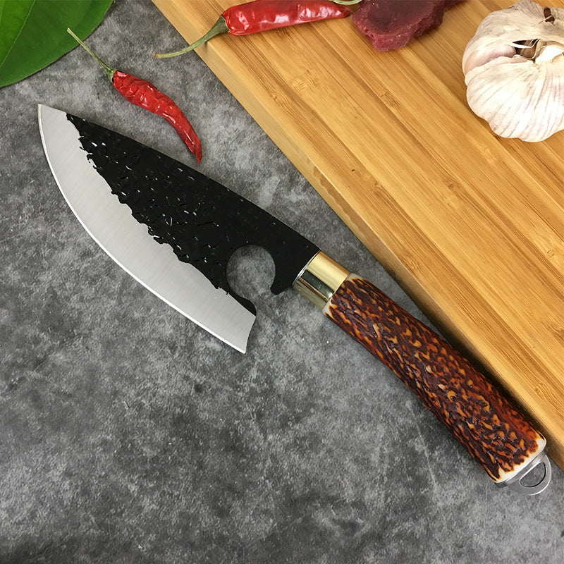 Forged Deerhorn Handle Small Machete with Hammer Pattern Blade