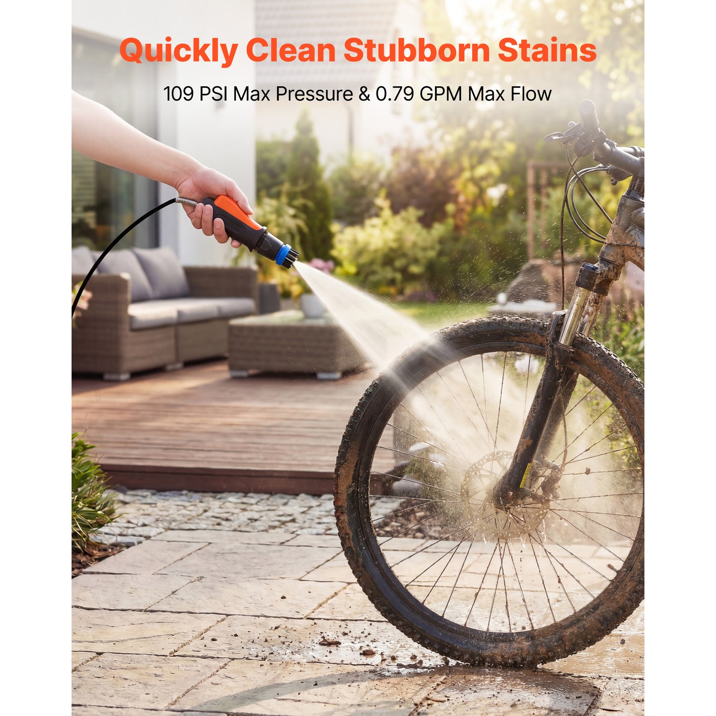 Portable Cordless Pressure Washer with 2.64 Gal Tank, 109 Max PSI, 3 Nozzles, Foldable Design for Garden & Outdoor Cleaning