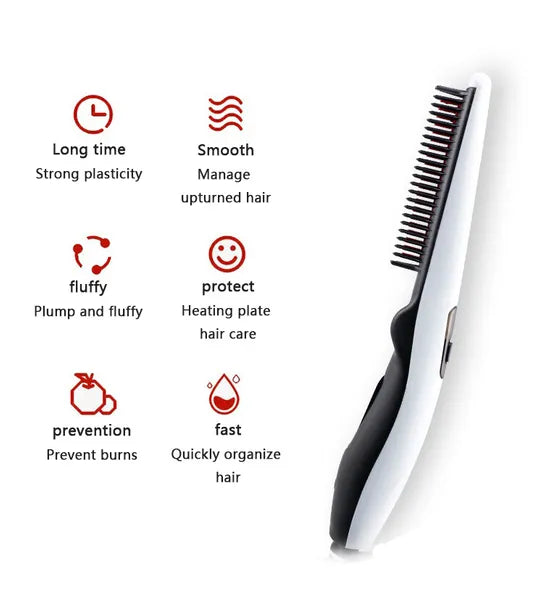 Electric Heated Beard Straightener Brush - Fast Heating Hair Styler