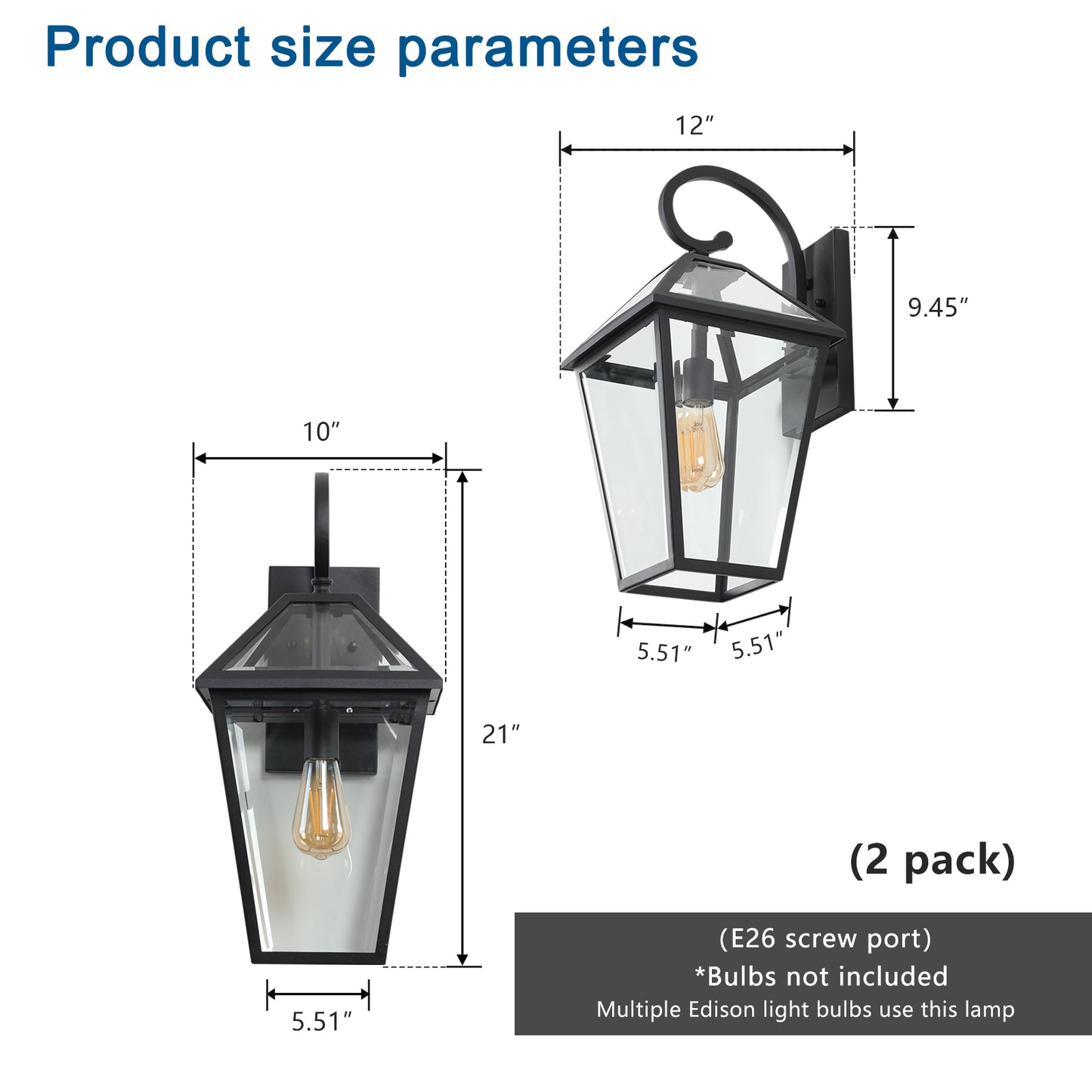Modern Black Metal Outdoor Wall Lantern Light - Clear Glass Shade