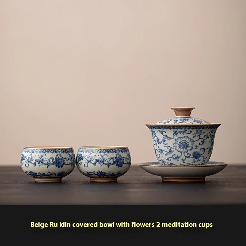 Elegant Blue and White Ru Ware Tea Cup Set with Multiple Variants