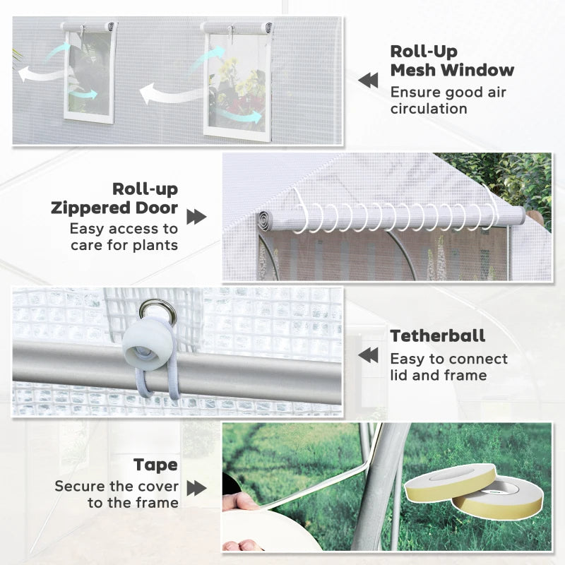 Large Walk-In Tunnel Greenhouse with Roll-Up Door - White Garden Shelter