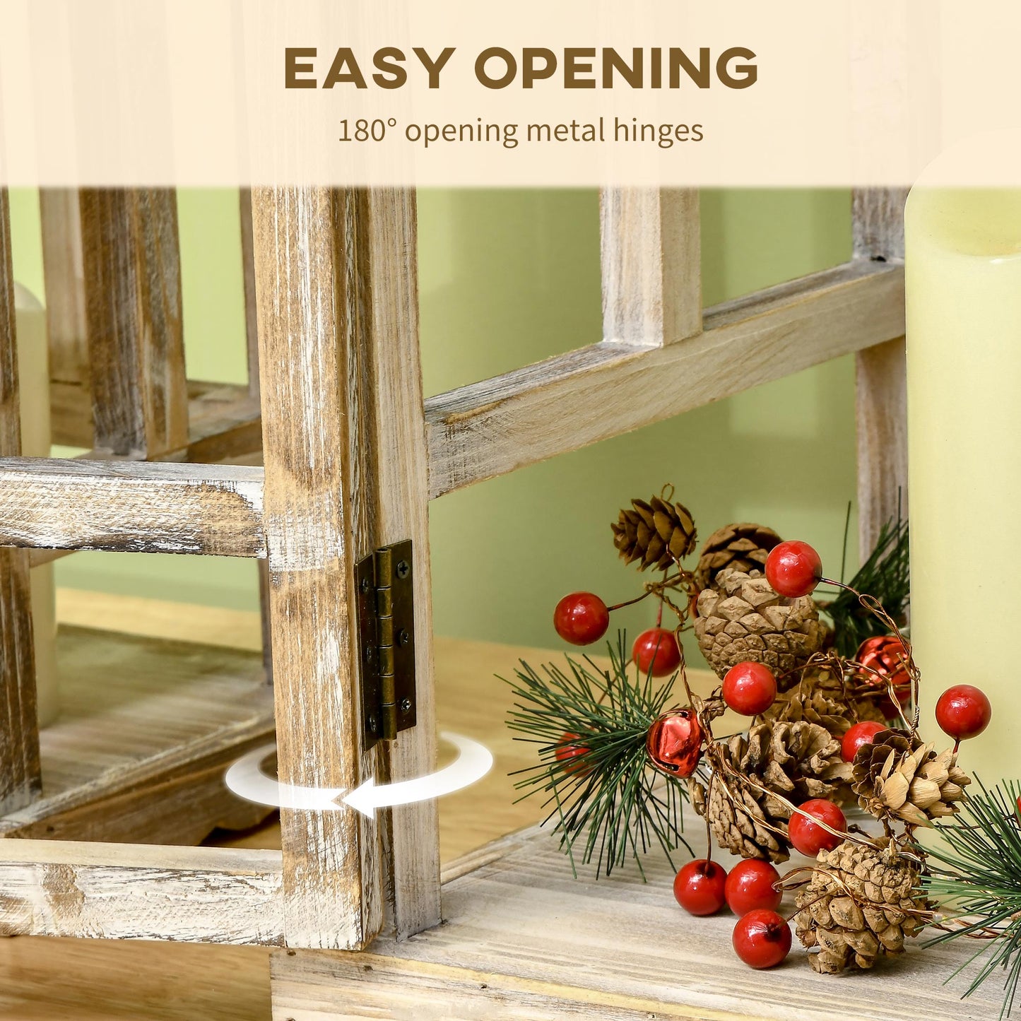 Rustic Wooden Lantern Set - 28" & 20" Decorative Indoor/Outdoor
