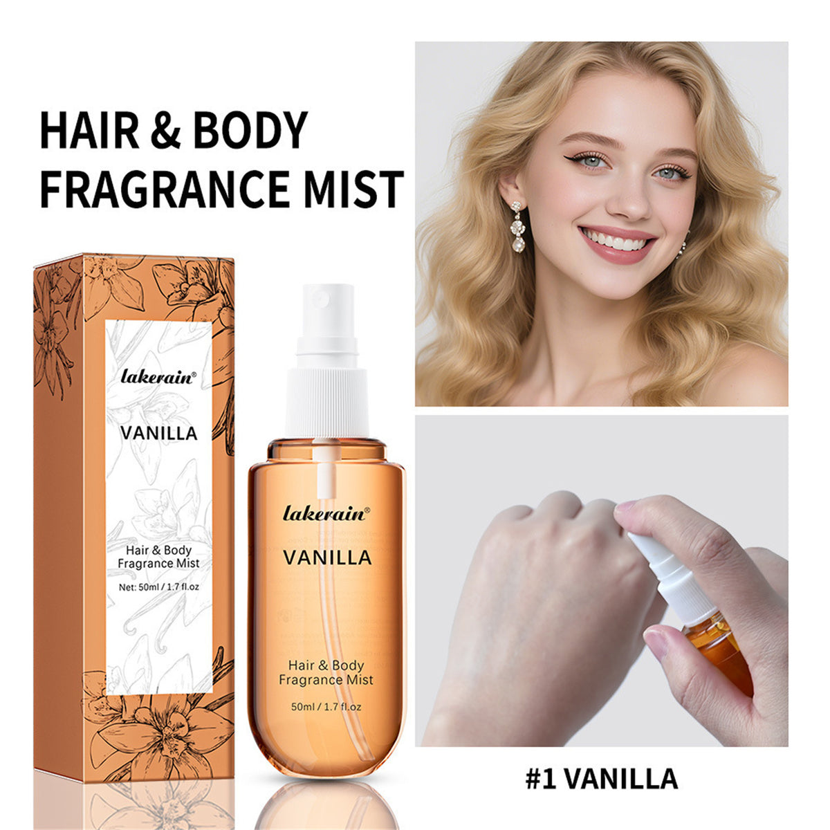 Vanilla Hair & Body Mist Spray 50ml Unisex Fragrance - Fresh Scent