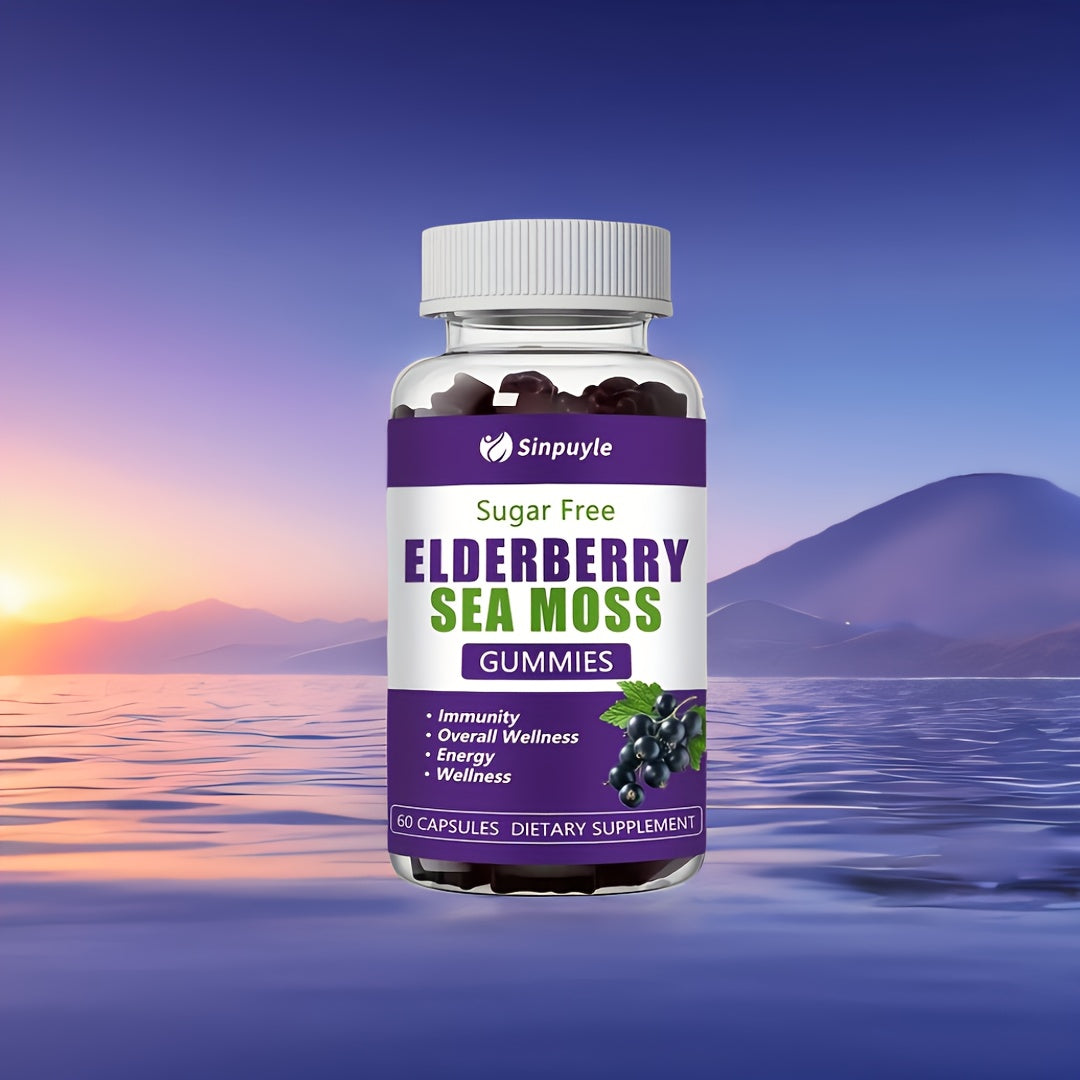 Sugar-Free Elderberry Sea Moss Gummies - Immune Support & Energy Boost - 60ct