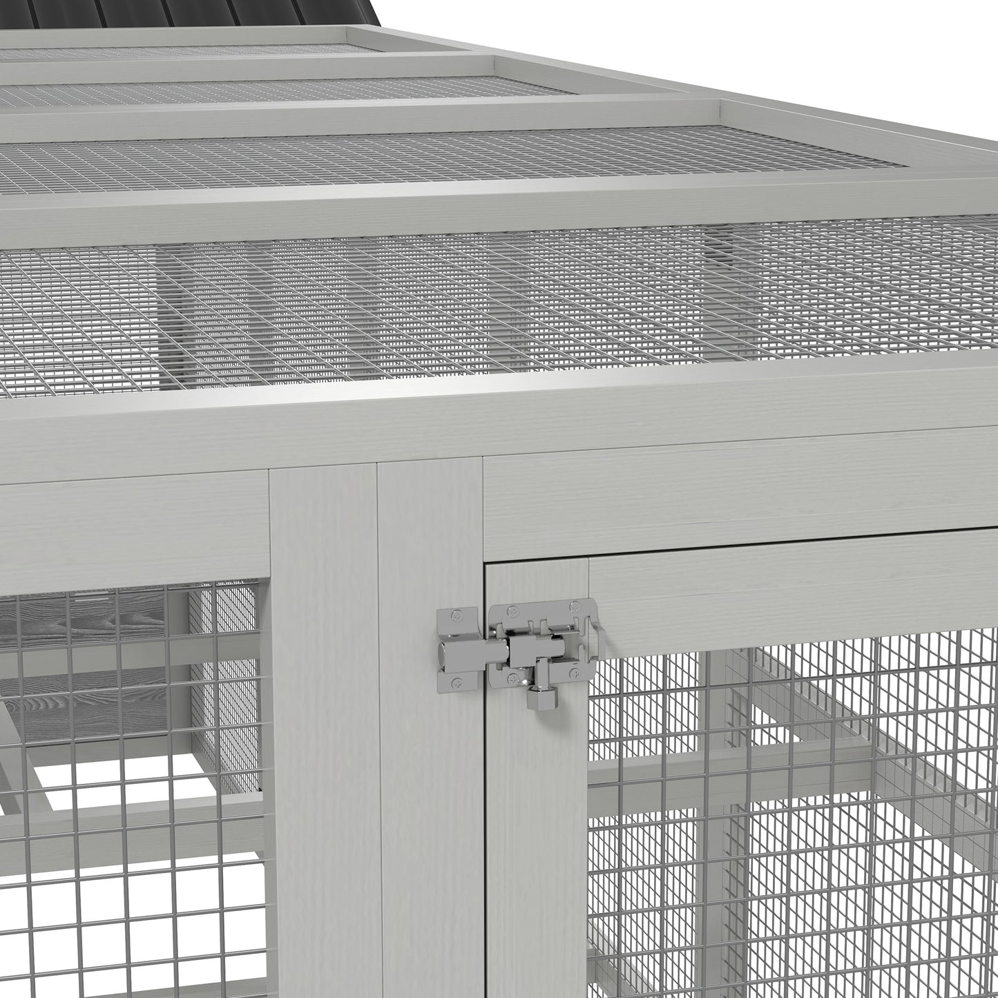 Wooden Chicken Coop Run for 6-10 Chickens with Storage and Perches - Gray, 141.75 x 48 x 61 inches