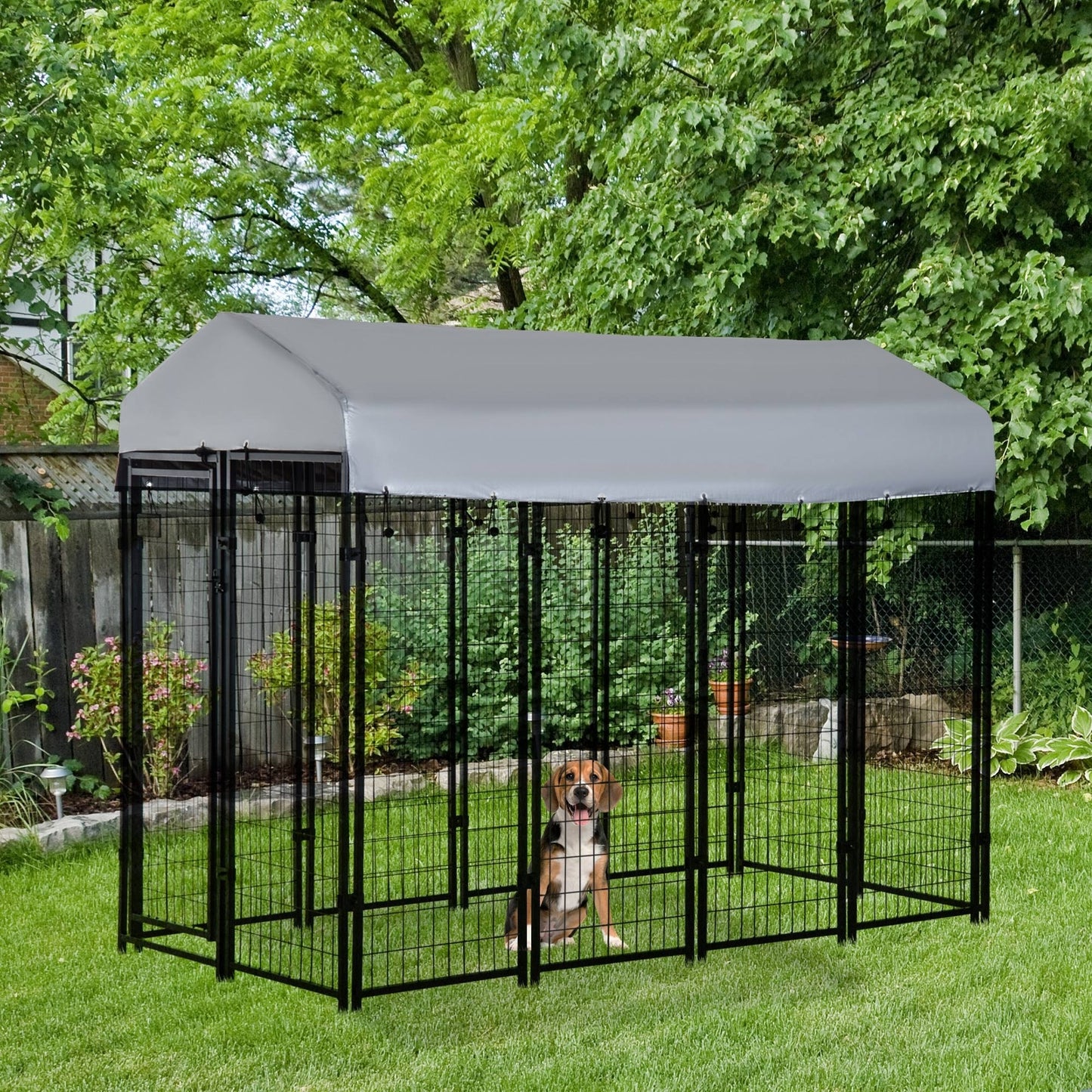 Heavy Duty Outdoor Dog Kennel with Roof, UV-Resistant Waterproof Cover, Large Enclosure for Large Dogs