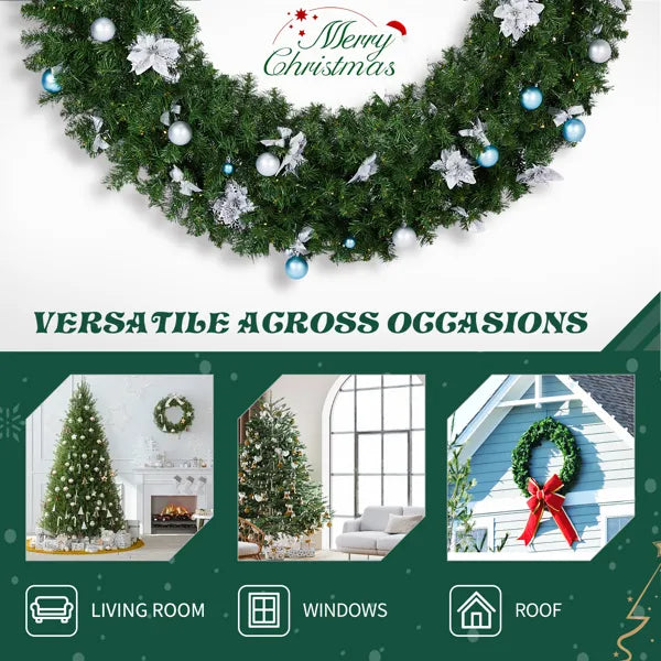 60-Inch Lighted Artificial Christmas Wreath with 220 LED Lights