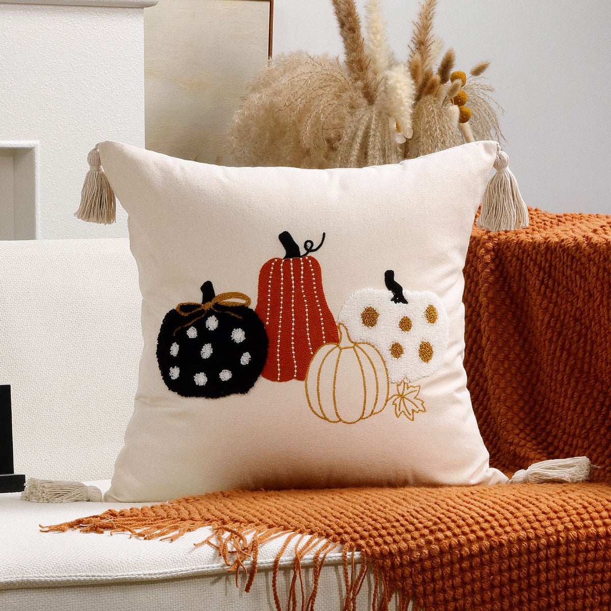 Autumn Maple Leaf Pumpkin Pillow Cover for Sofa & Living Room Decor