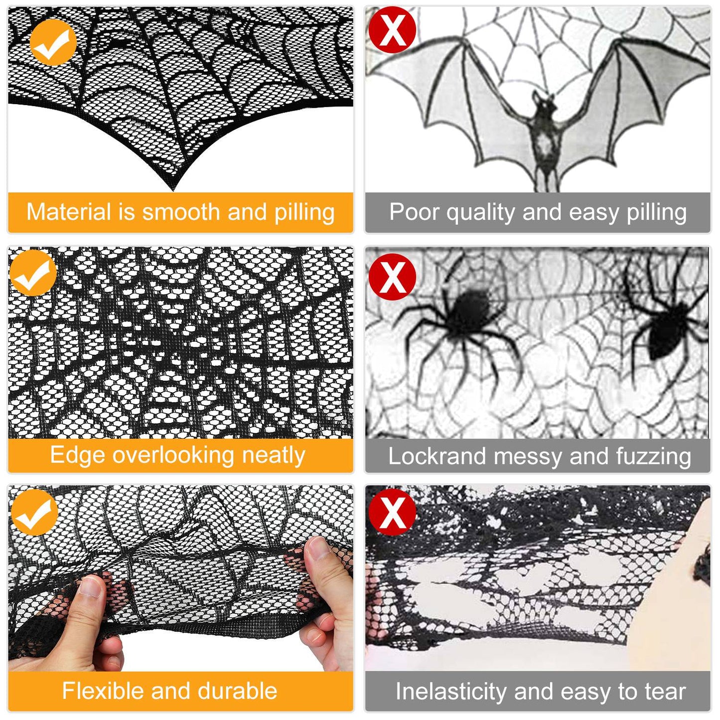 Halloween Black Lace Spiderweb Mantle Scarf - 96 x 18 Inch