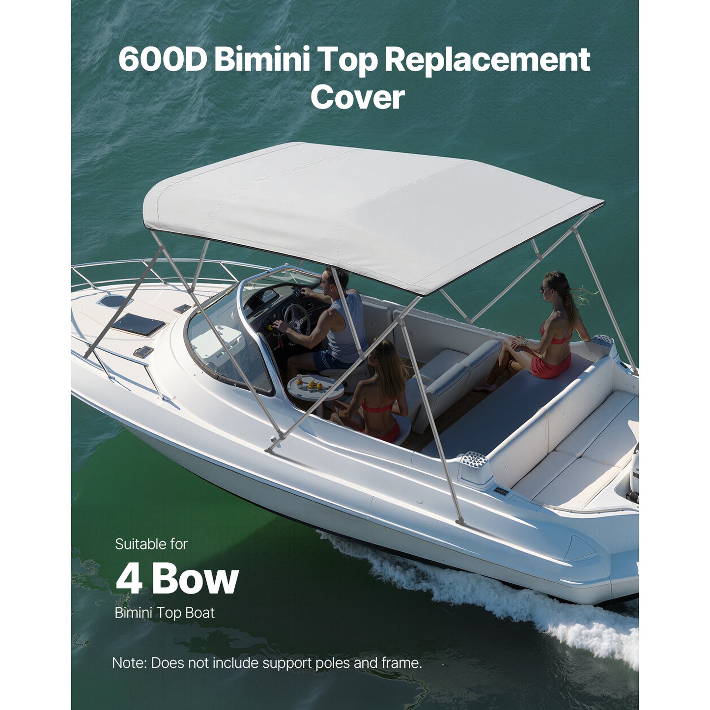 8 Ft Marine-Grade Waterproof Bimini Top Replacement Cover - Gray, Easy Install Sun Shade for Boats