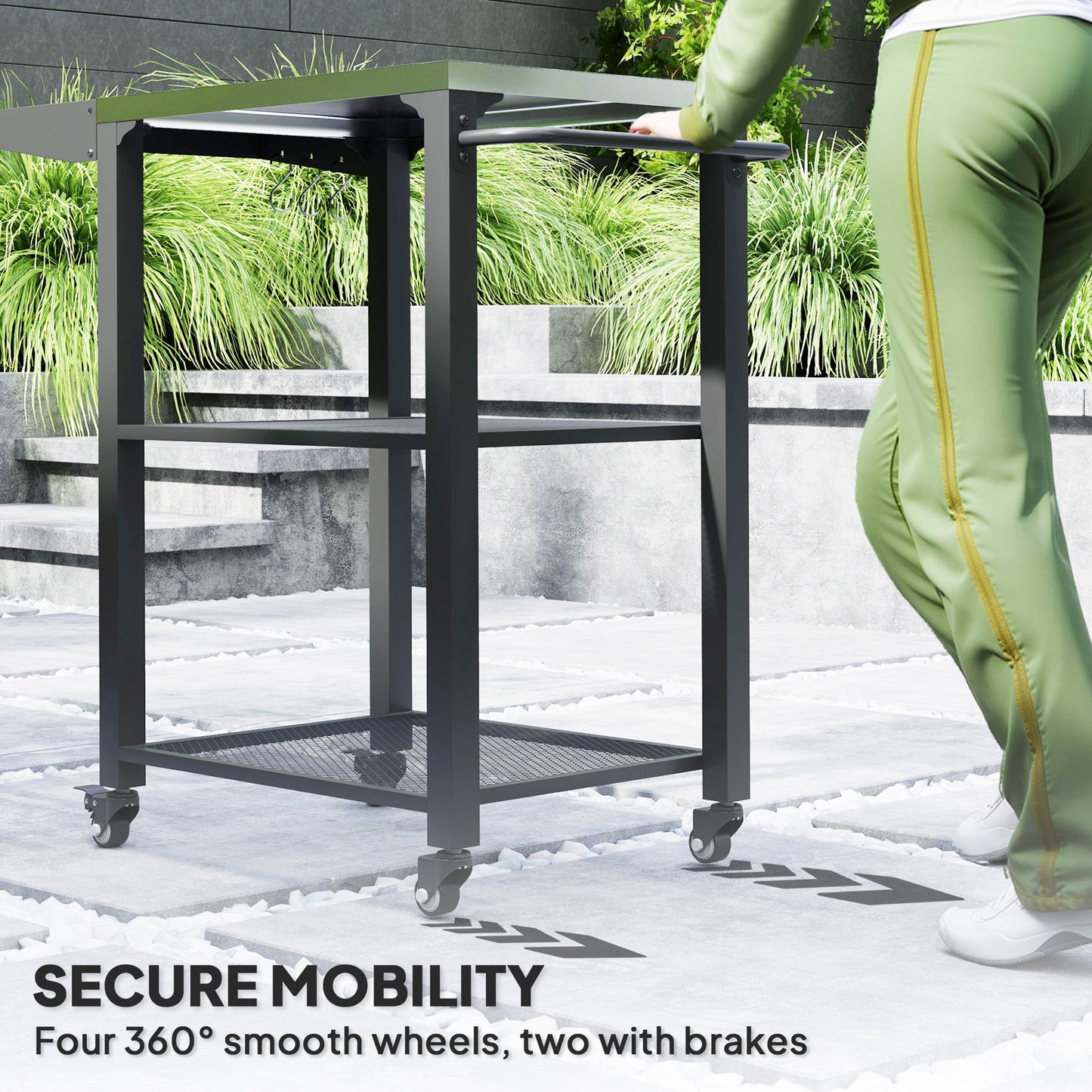 Three-Shelf Stainless Steel Outdoor Grill Cart with Foldable Side Table