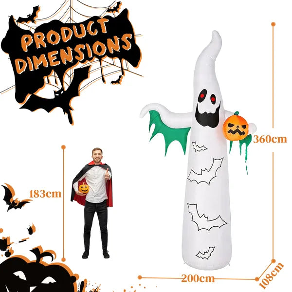 12ft Inflatable Halloween Decor with Flashing Bats & Ghosts