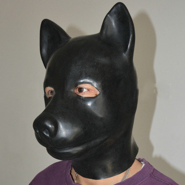 Latex Dog Head Cover 1.0mm Thick Protective Mask for Dogs - Black, One Size