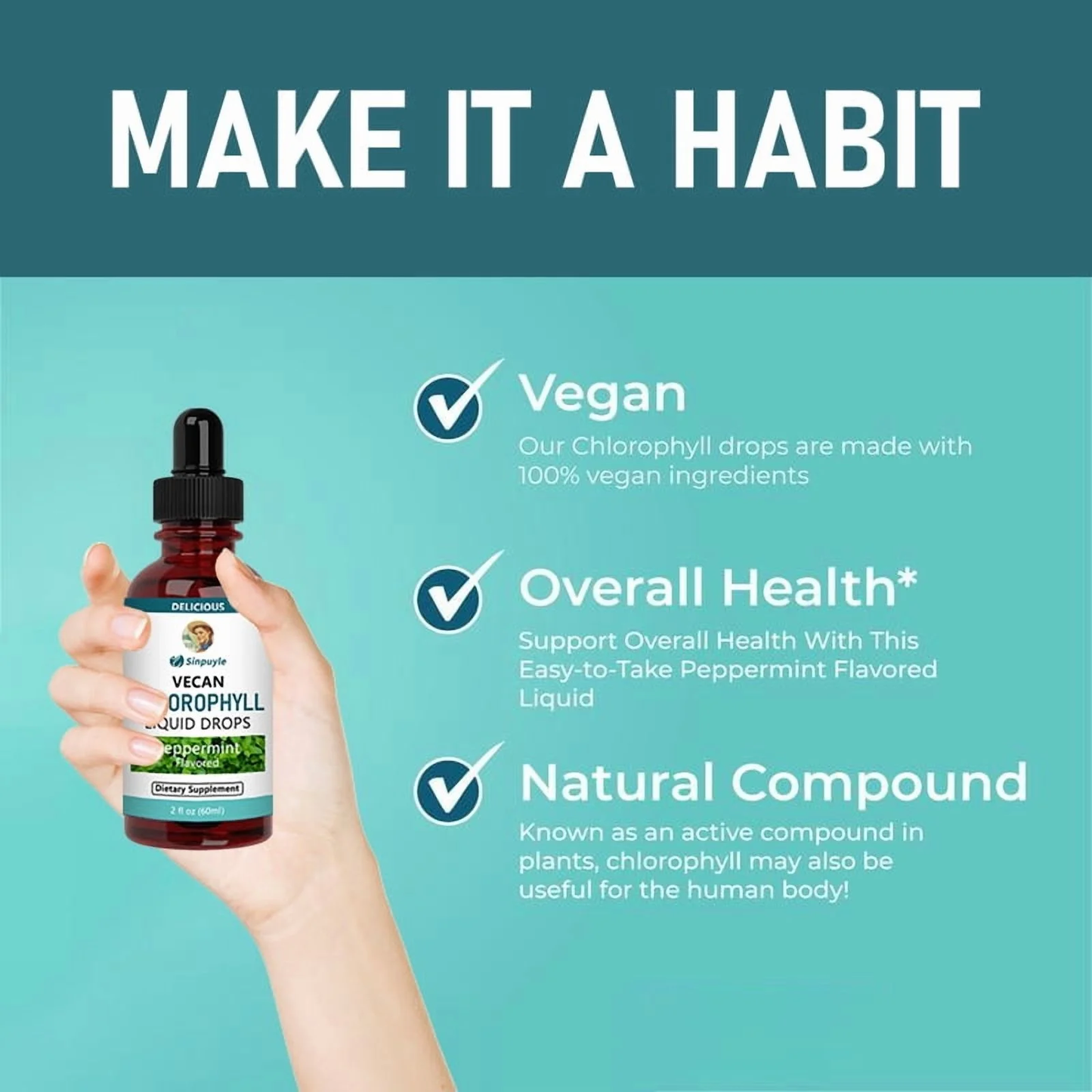 Vegan Chlorophyll Liquid Drops - Peppermint Flavored Detox Supplement 60ml