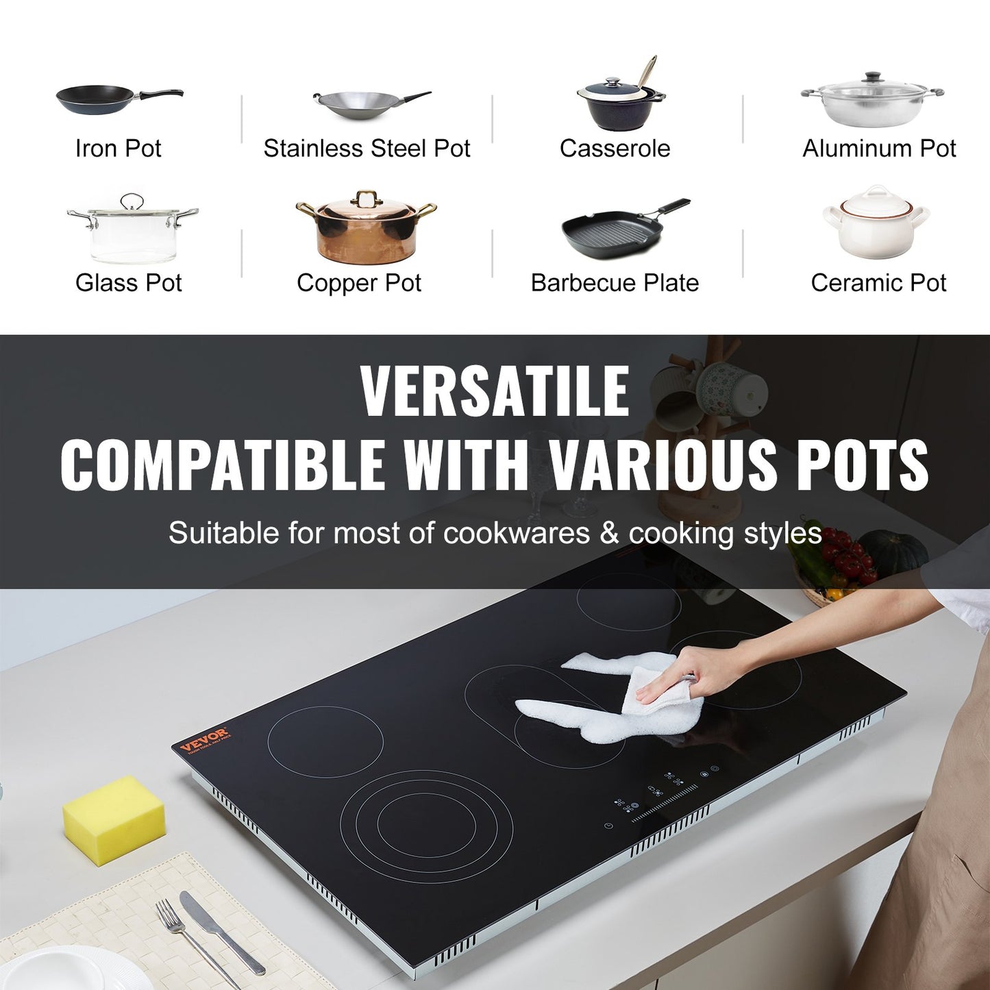5 Burner Built-in Electric Cooktop 35.4x20.5 Inch Ceramic Stove with Touch Control