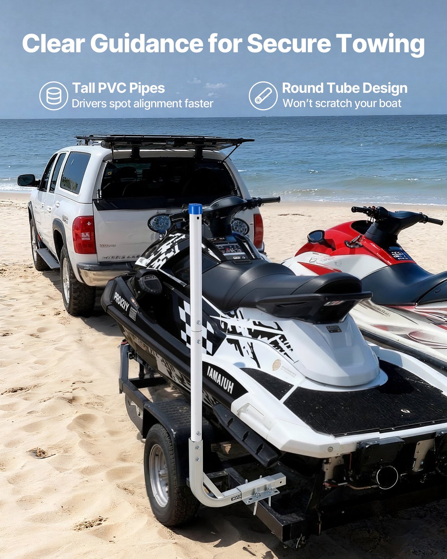 Boat Trailer Guide Poles - Adjustable Steel & PVC, 30.5/47.5 Inch Height, 2PCS for Ski & Fishing Boats
