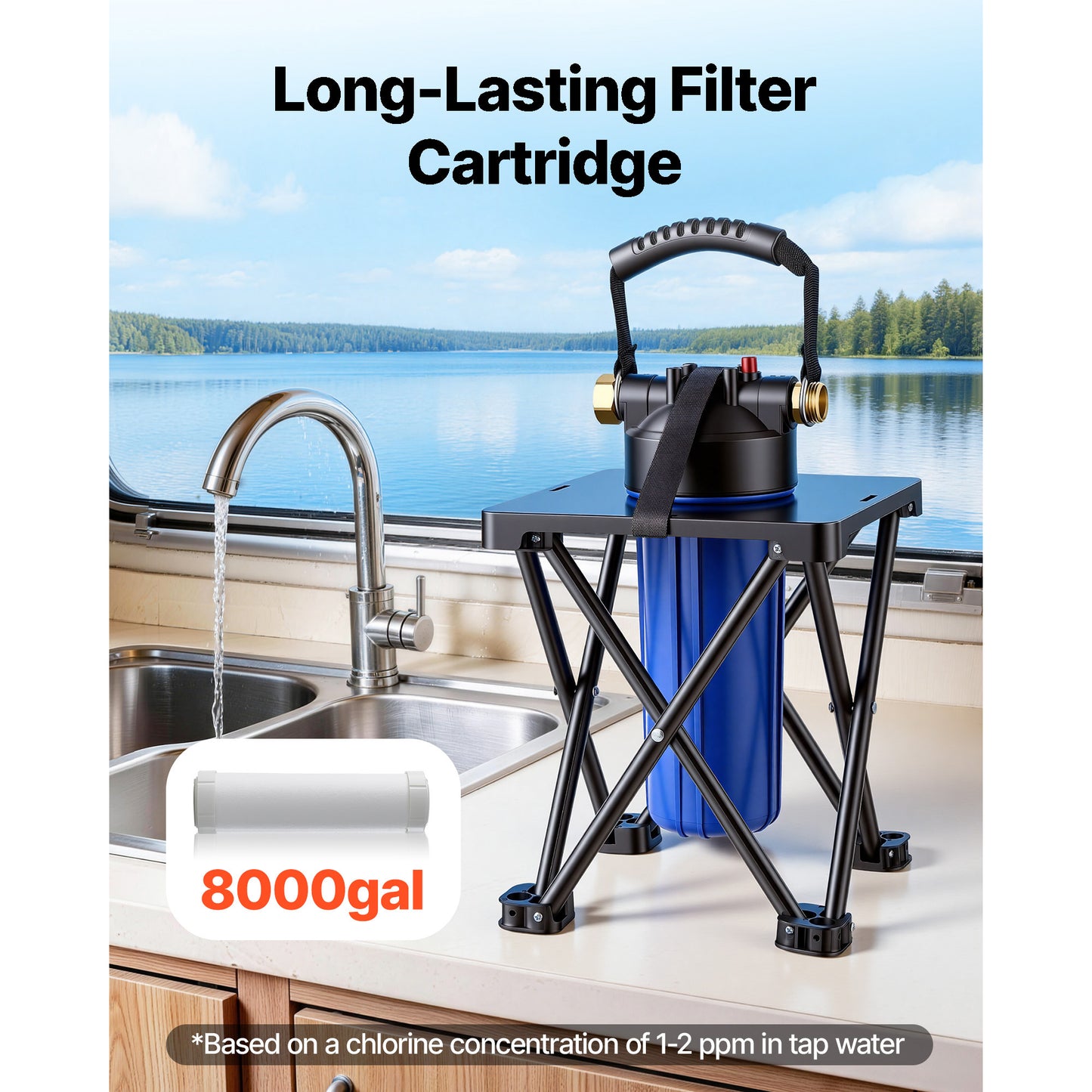 RV Water Filter System with Cartridge & Mounting Bracket - 5 Micron Sediment & Chlorine Filter