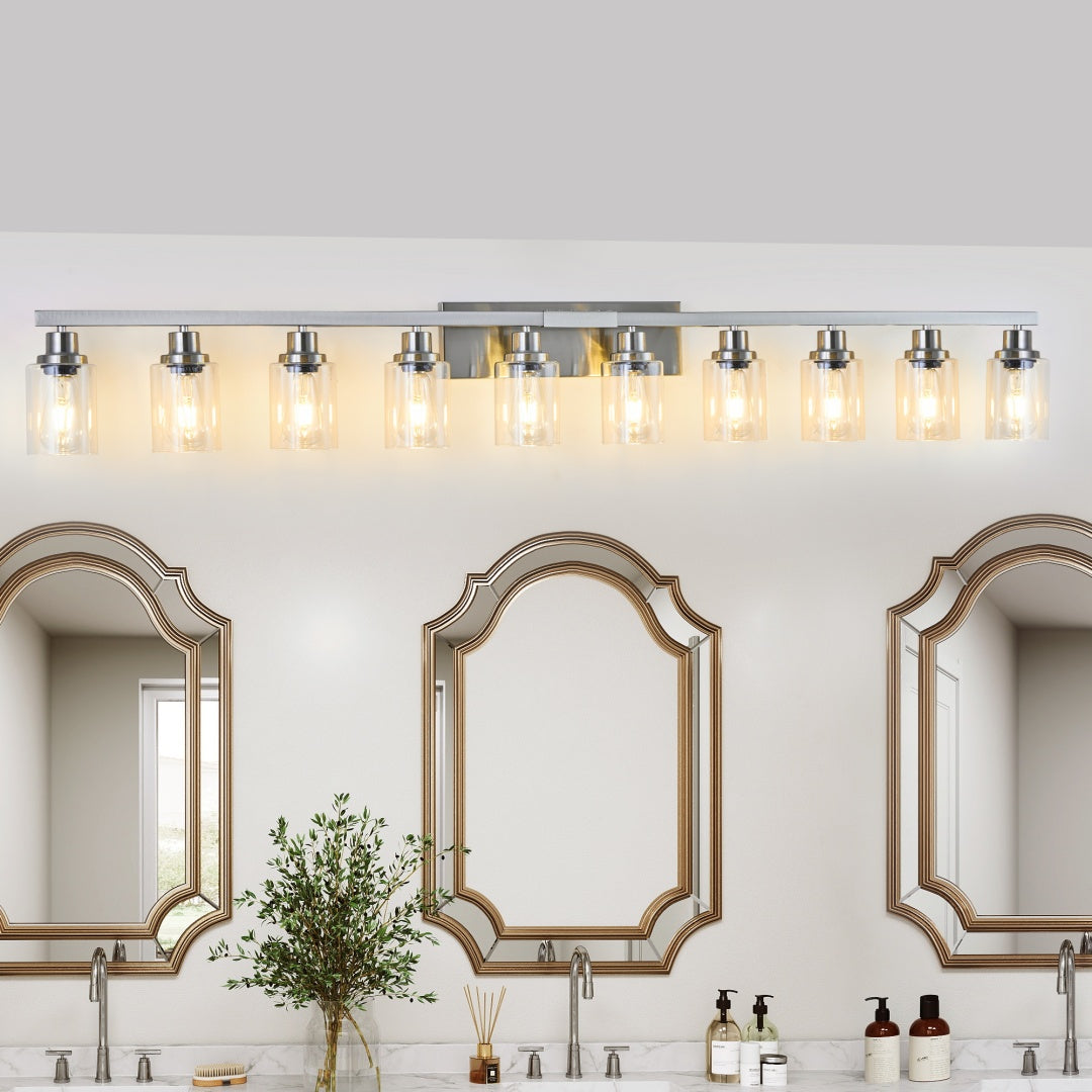 Brushed Nickel Bathroom Vanity Light Fixture with Clear Glass Shade