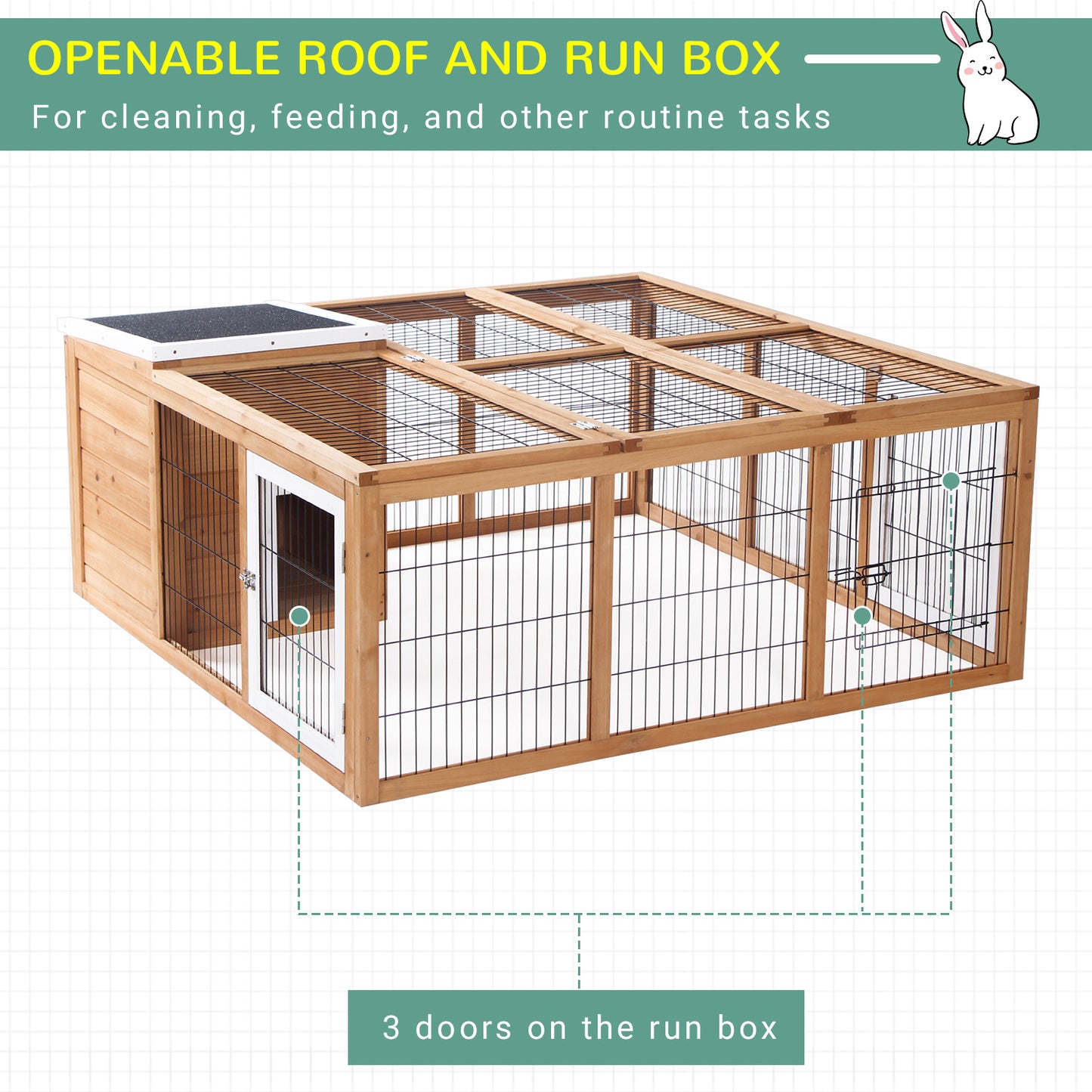 Outdoor Waterproof Rabbit Hutch with Enclosed Shelter and Run - Natural Wood, 1275x540x185 mm