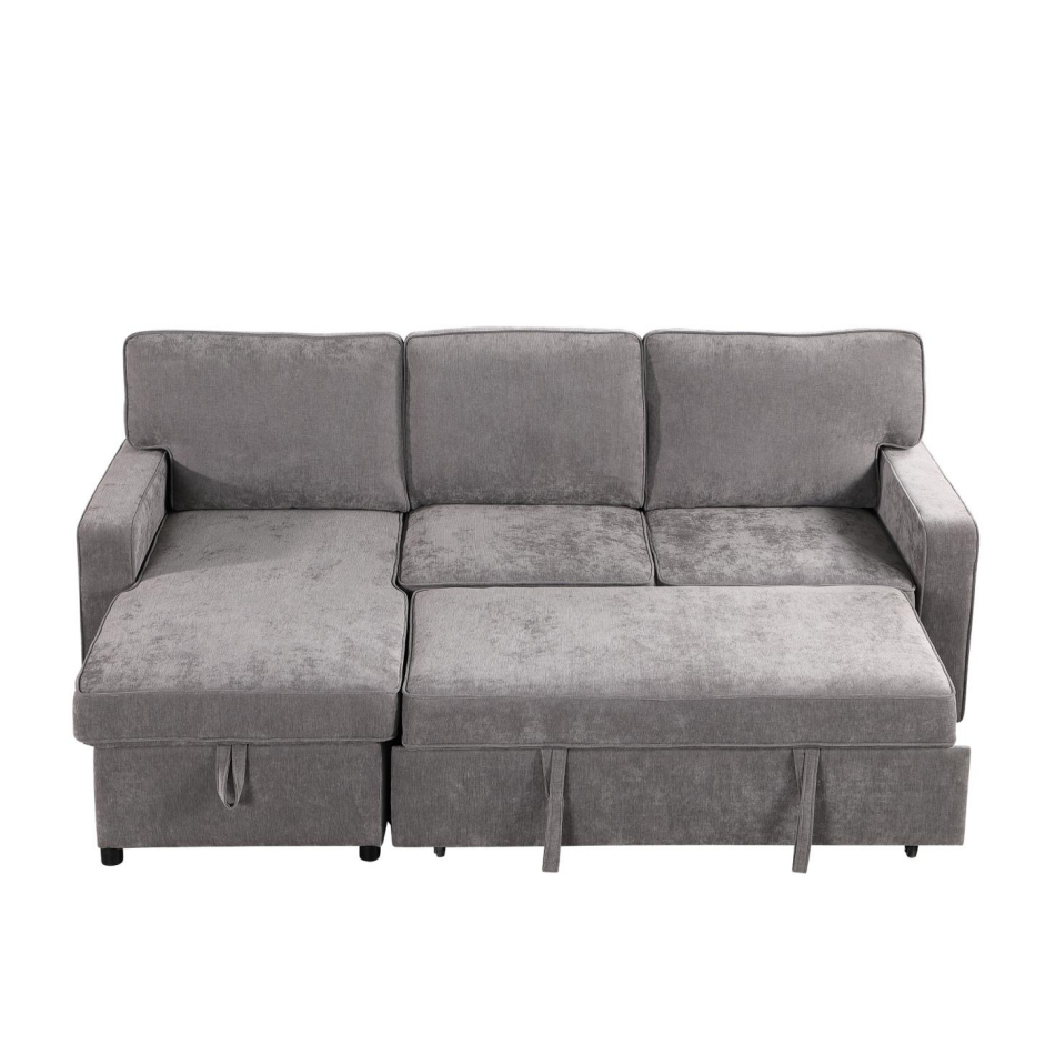 Sectional Sofa Bed with Storage, USB Port & Cup Holders - Gray