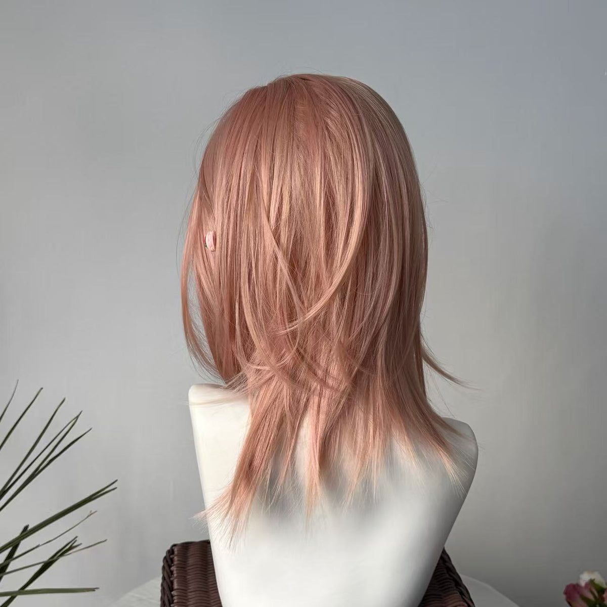 Summer Mullet Short Hair Wig with Fog Pink Color and Hair Net or Care Set