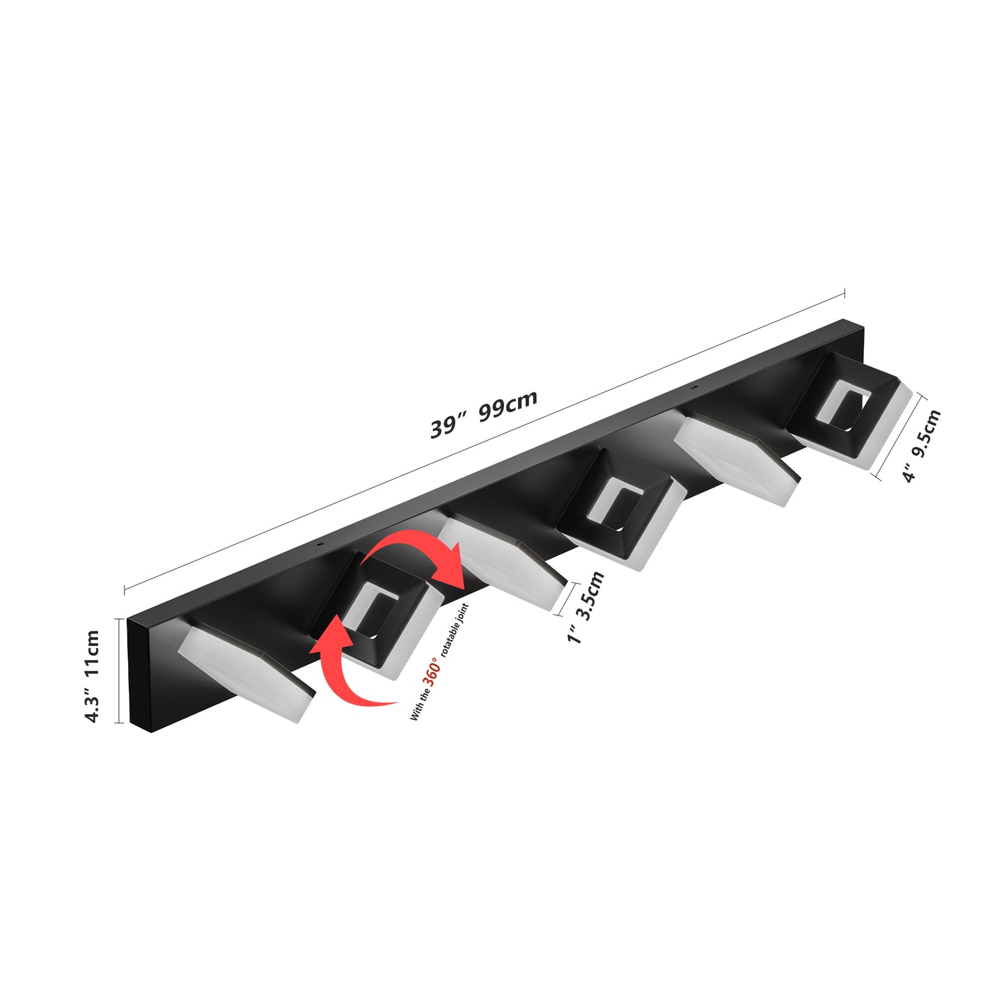6-Light LED Bathroom Vanity Light Fixture - Matte Black, 39-Inch