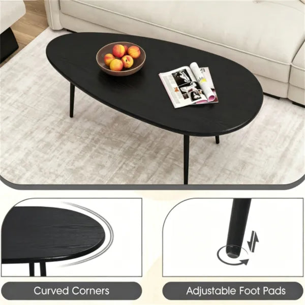 Black Stylish Irregular Shape Coffee Table, Heavy-Duty Metal Base