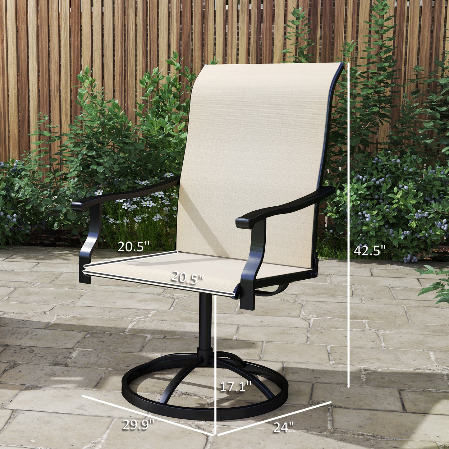 Patio Swivel Chairs Set of 2 - High Back Outdoor Dining Chairs - Beige