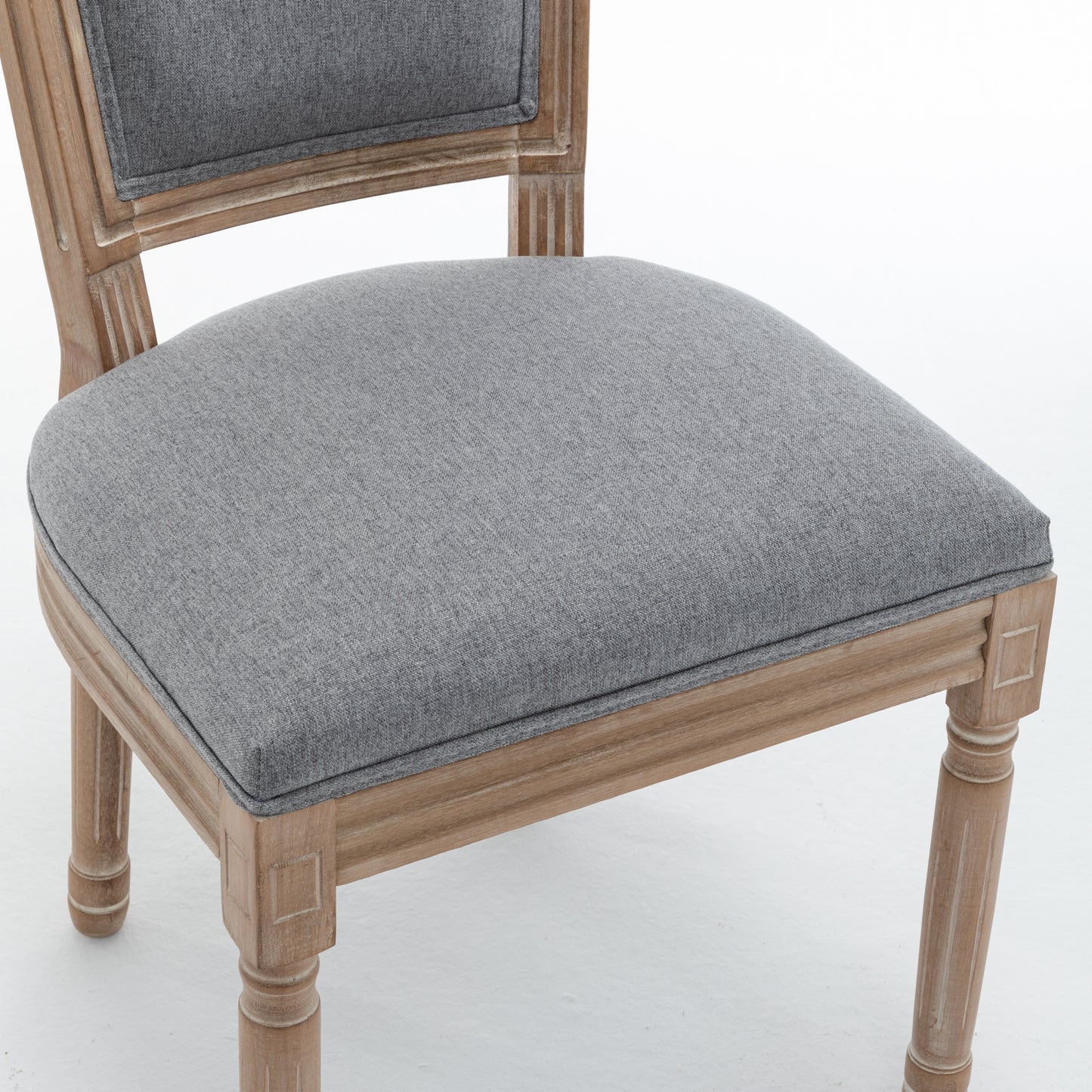 Farmhouse Dining Chairs Set of 2 - Grey Cushioned Linen Seat