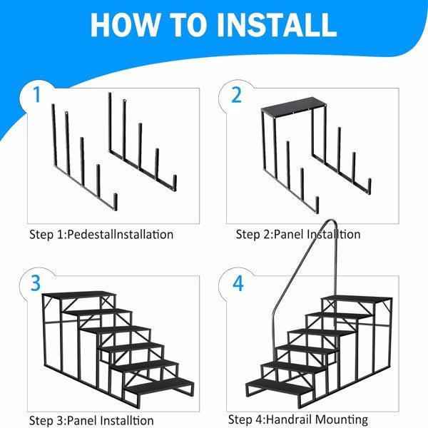 6-Step RV Ladder with Handrail - Anti-Slip, 660 lbs Capacity