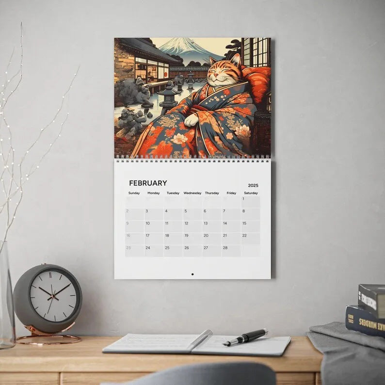 Sleepy Cats Of Edo Wall Calendar for Cat Lovers - Modern Home Decor