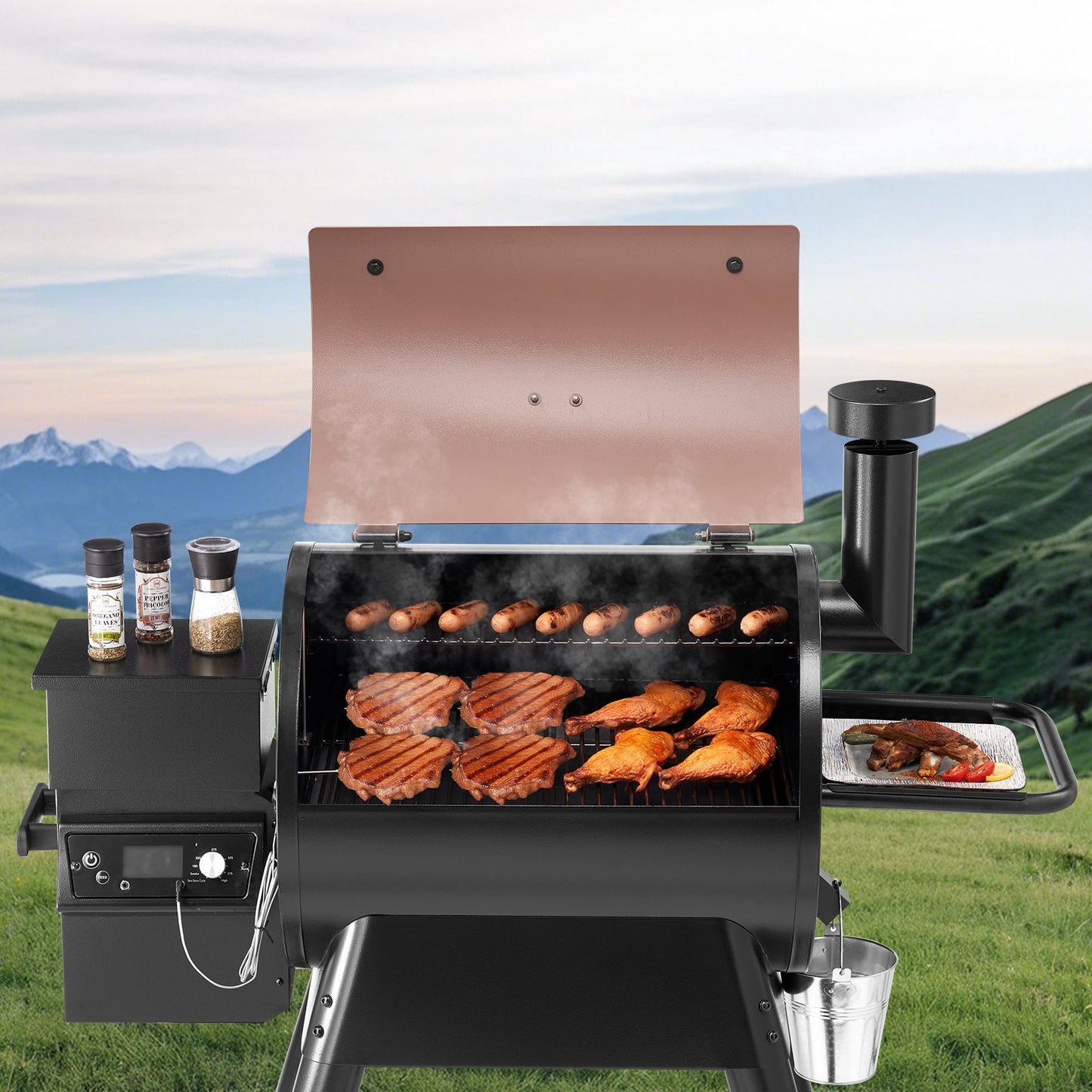 Wood Pellet Grill Smoker with 575 Sq.in Cooking Area - Electric Outdoor BBQ