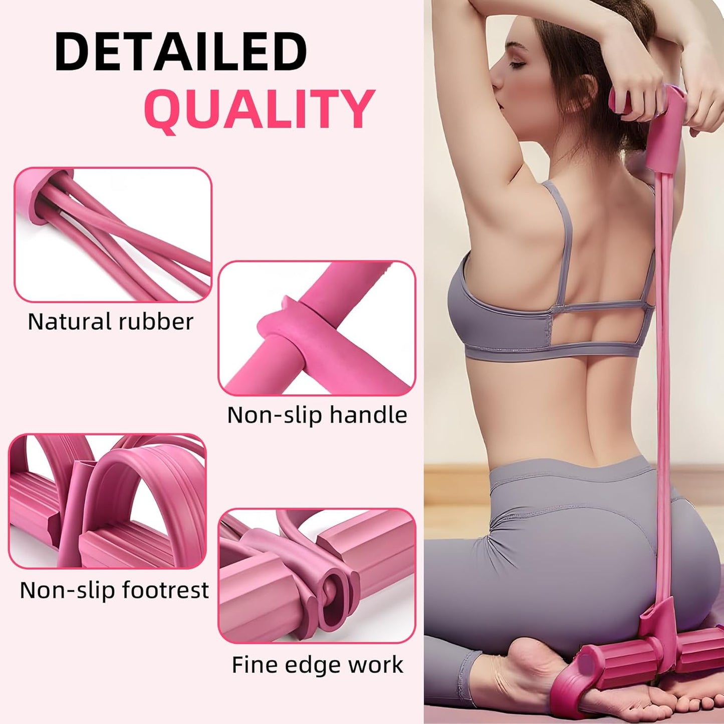 Multifunction Resistance Band - 4-Tube Elastic Pull Rope for Yoga & Strength Training - Pink