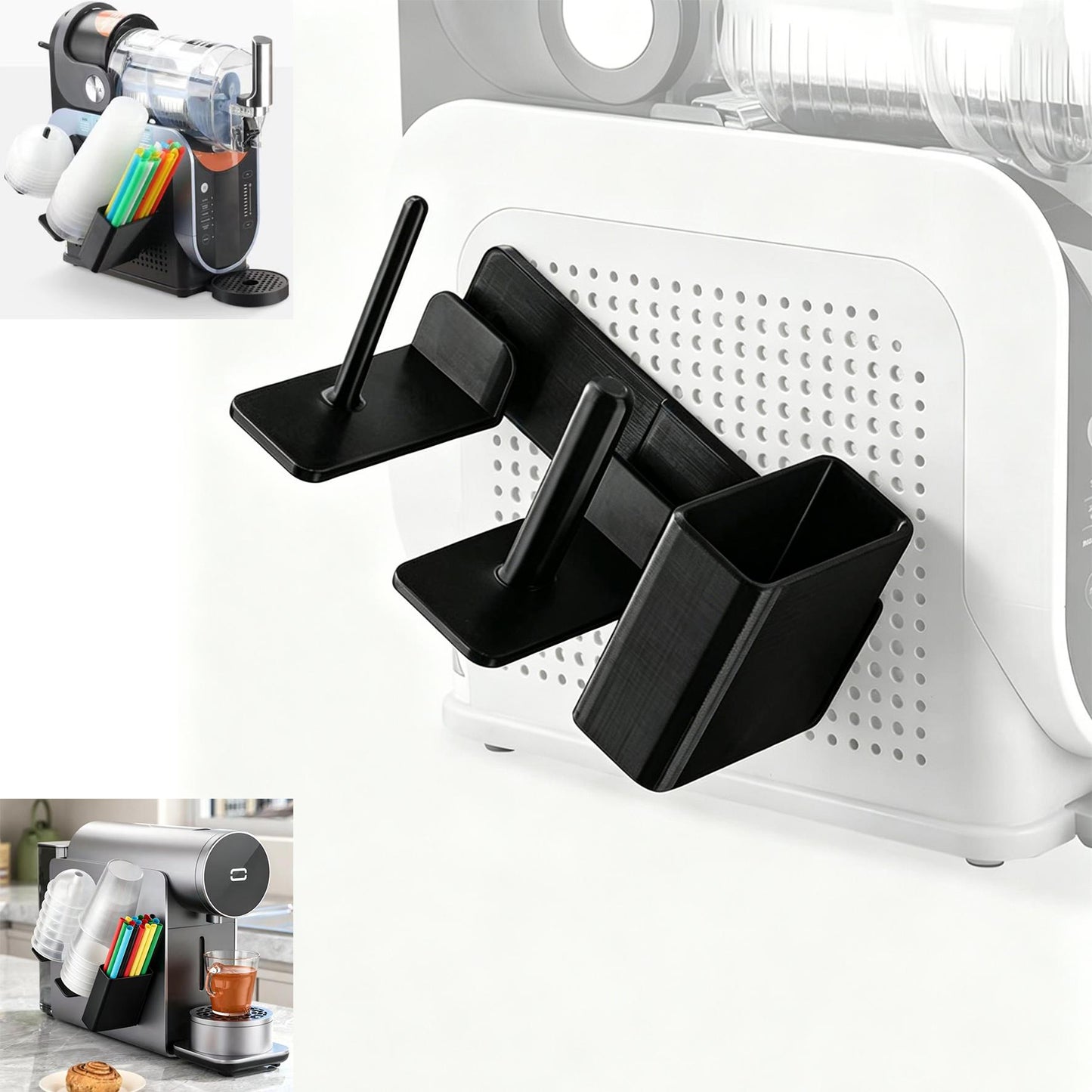 3-in-1 Slushie Machine Cup Organizer - Side-Mounted Holder for Cups, Lids & Straws