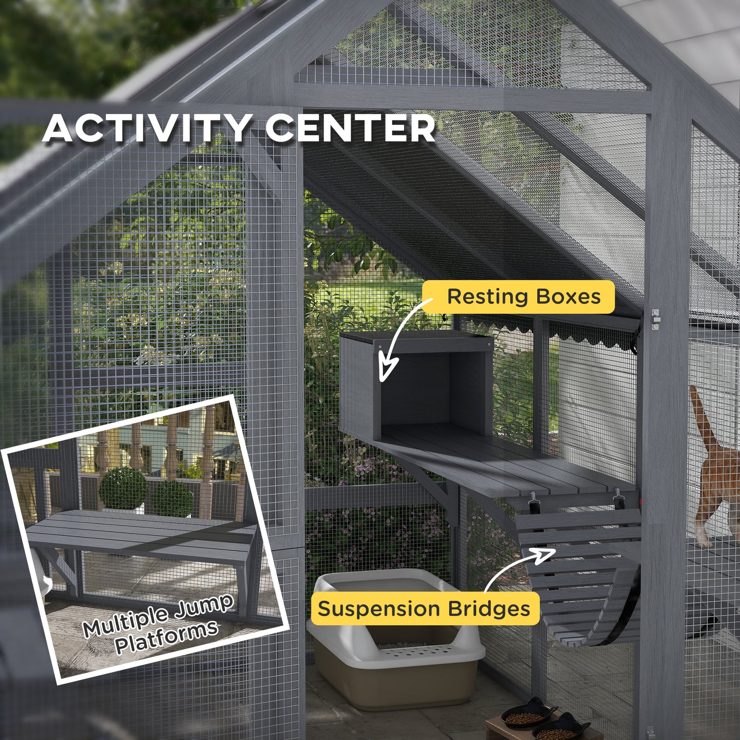 Outdoor Wooden Cat Enclosure with Waterproof Cover for 3-6 Cats