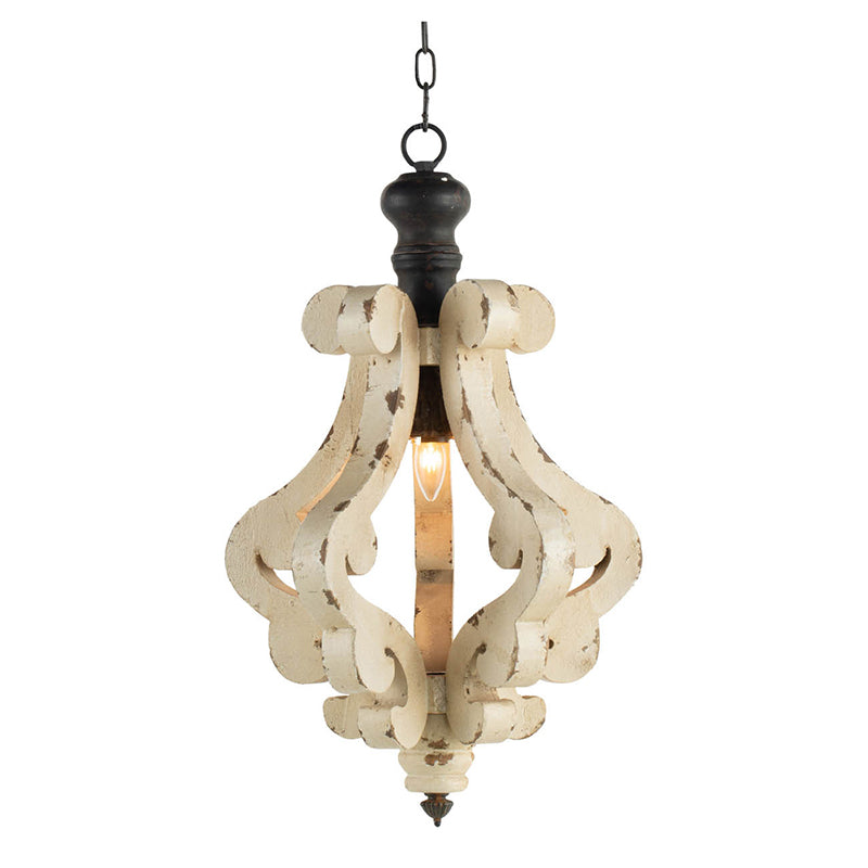 Farmhouse Chandelier with Antique Cream Finish - Wooden French Country Pendant Light for Living Room & Foyer