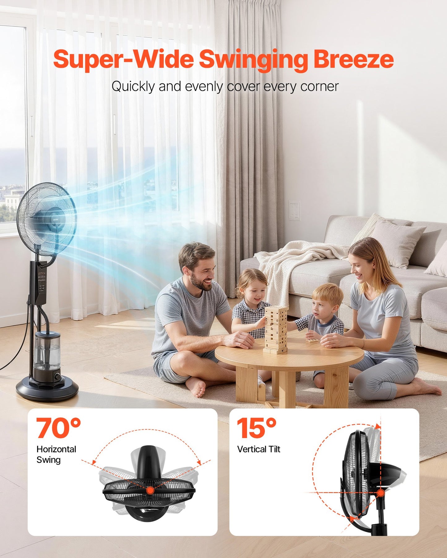 Garden Misting Fan with 3 Speed Modes and 0.79 Gal Water Tank - Indoor Outdoor Cooling Fan