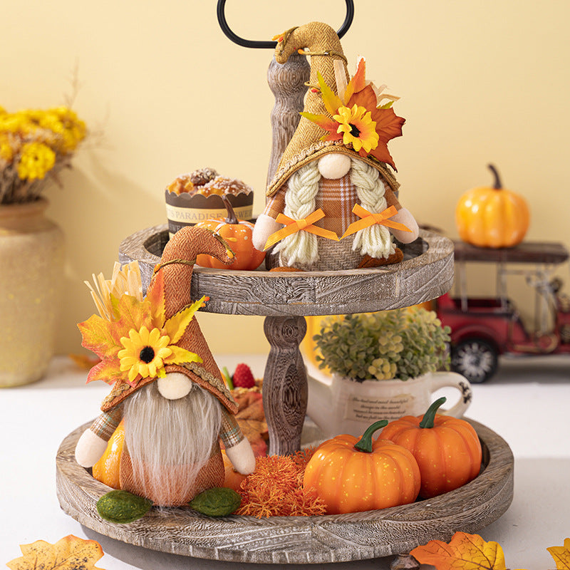 Thanksgiving Decor Standing Faceless Doll Ornaments Harvest Season Maple Leaf Sunflower