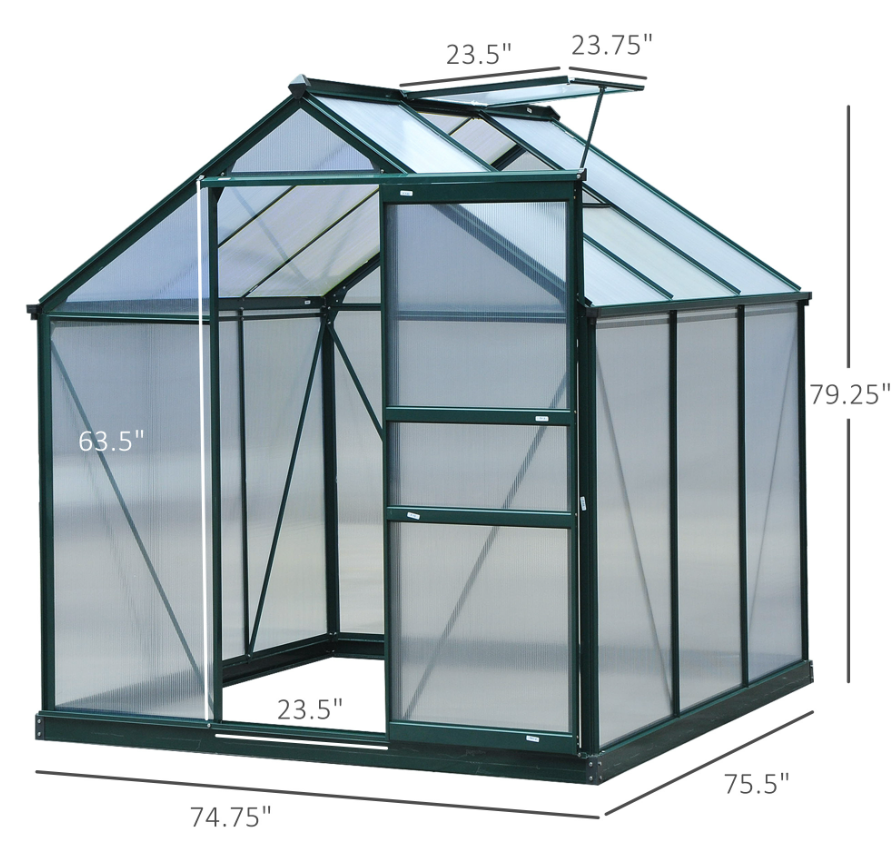 Portable Greenhouse 6x6x7 ft Aluminum Polycarbonate Garden Greenhouse with Rooftop Vent