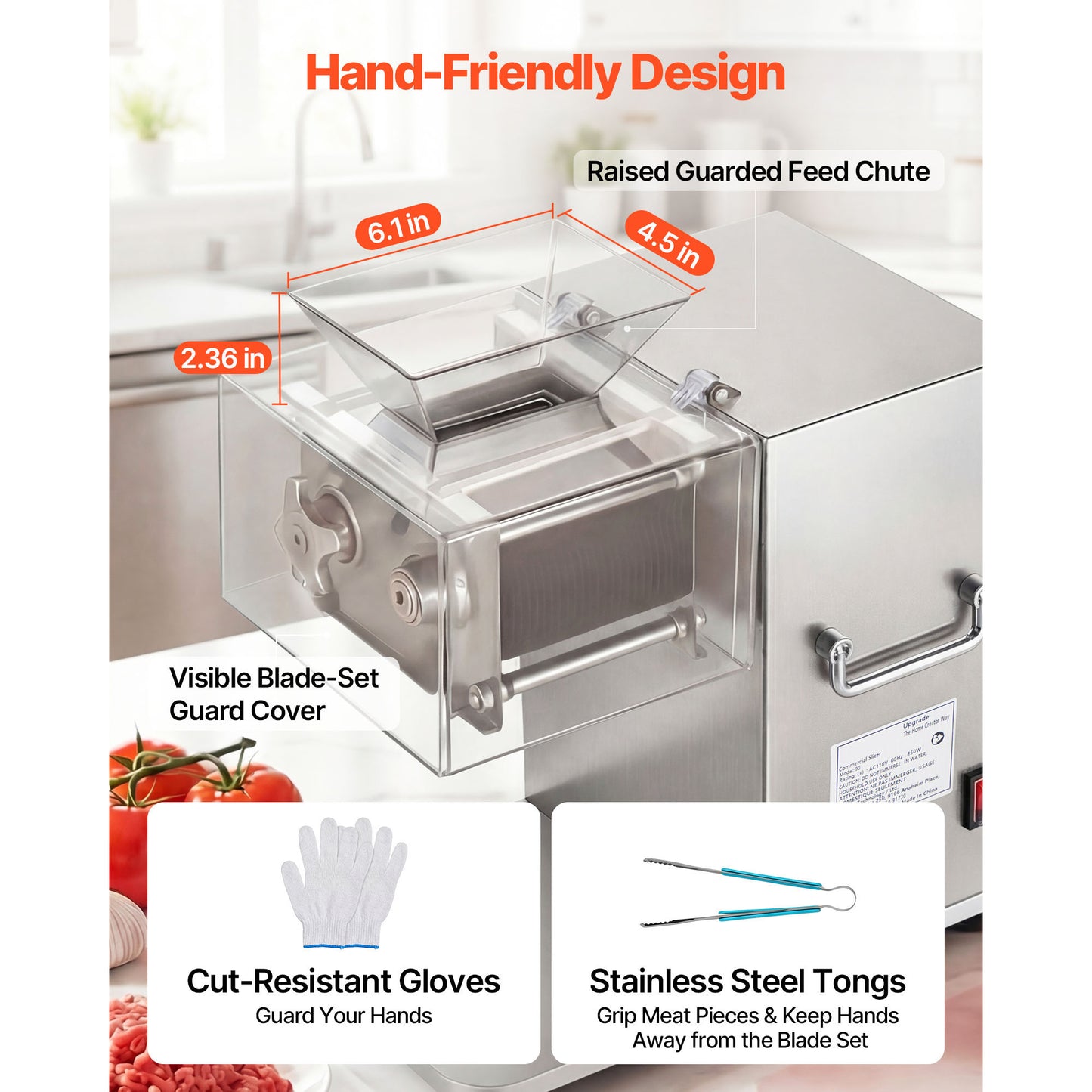 Electric Meat Slicer 850W Commercial Food Cutter with Stainless Steel Blade