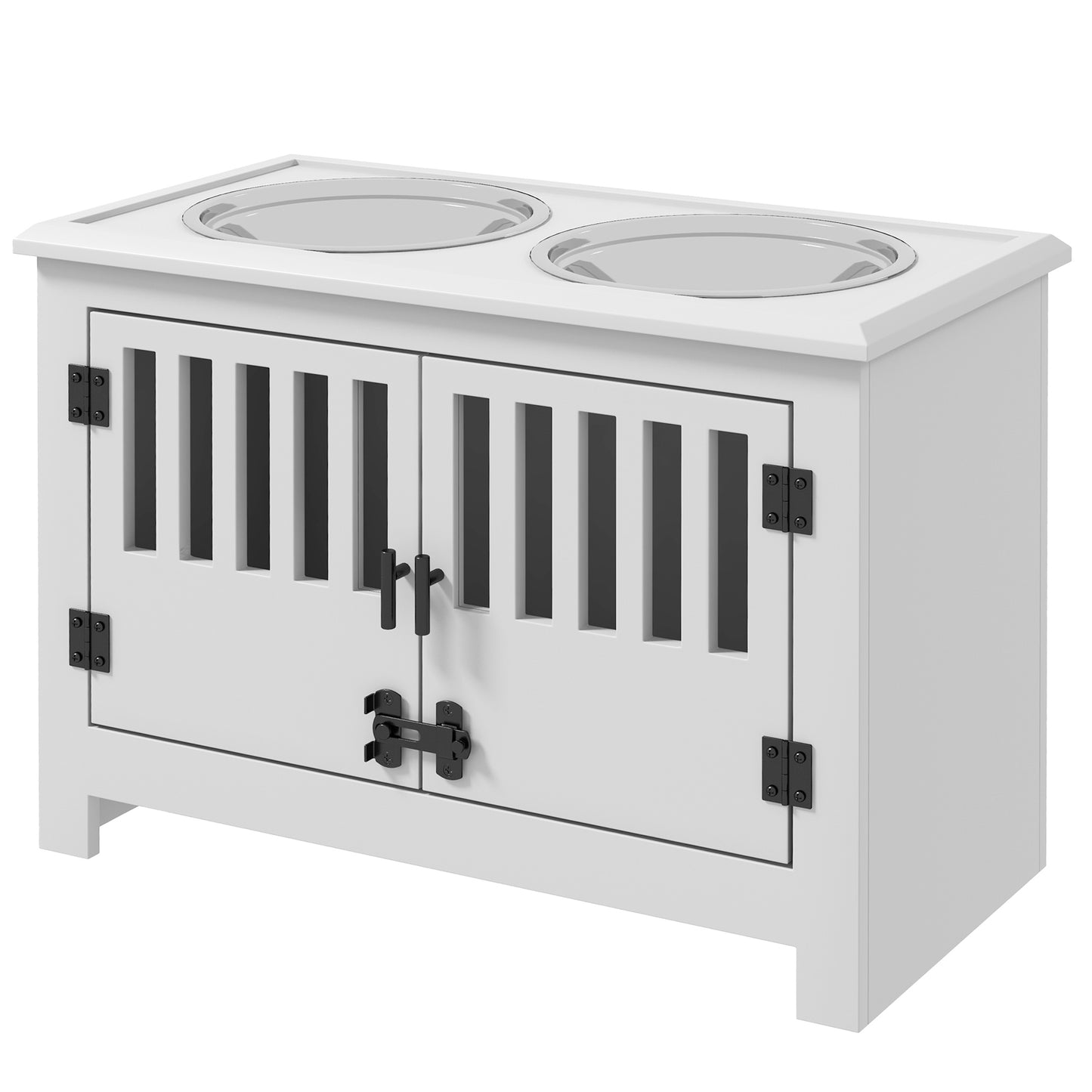 Dog Food Storage Cabinet with Bowls - Large Pet Feeding Station, White