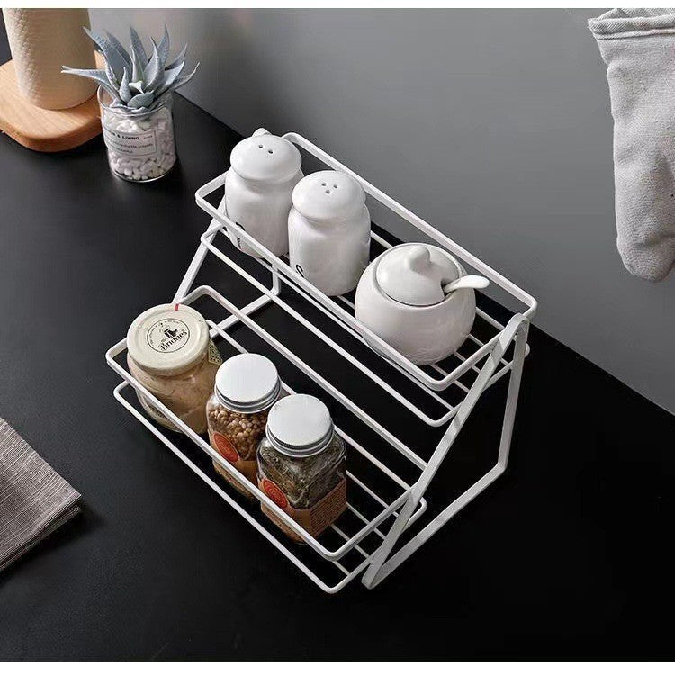 Foldable Multi-Functional Kitchen Storage Rack - Trapezoid Shelf White & Black