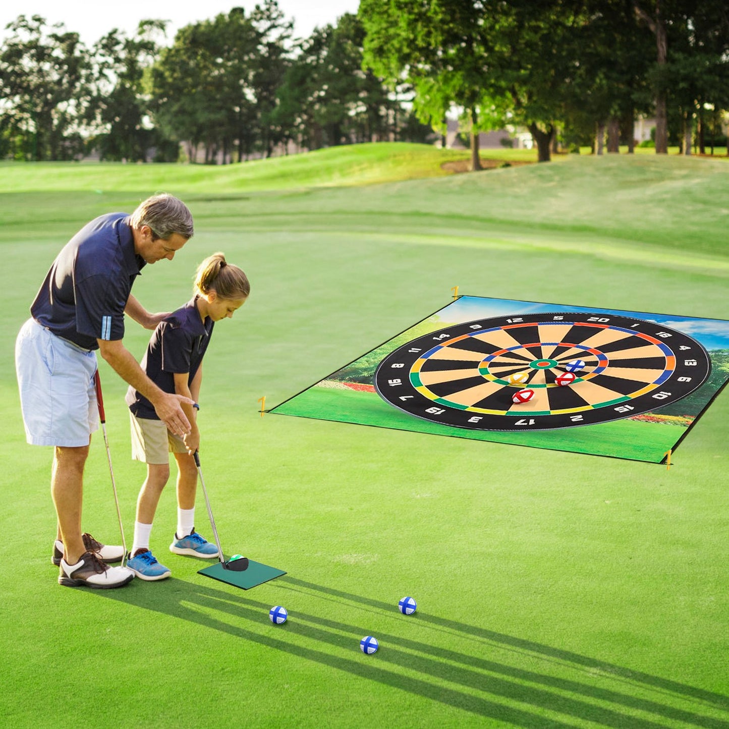 Golf Chipping Game Mat Set with 20 Sticky Balls & Carrying Bag