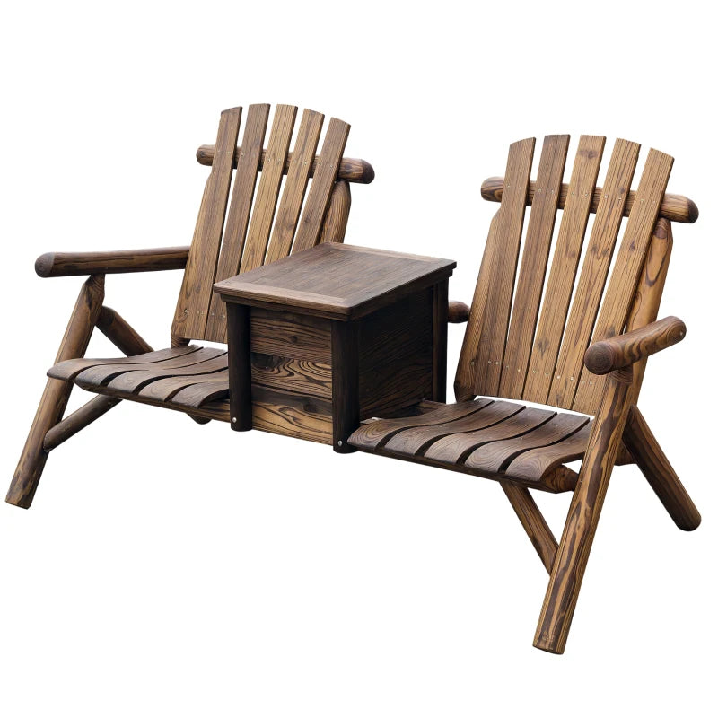 Double Adirondack Loveseat with Ice Bucket - Rustic Brown