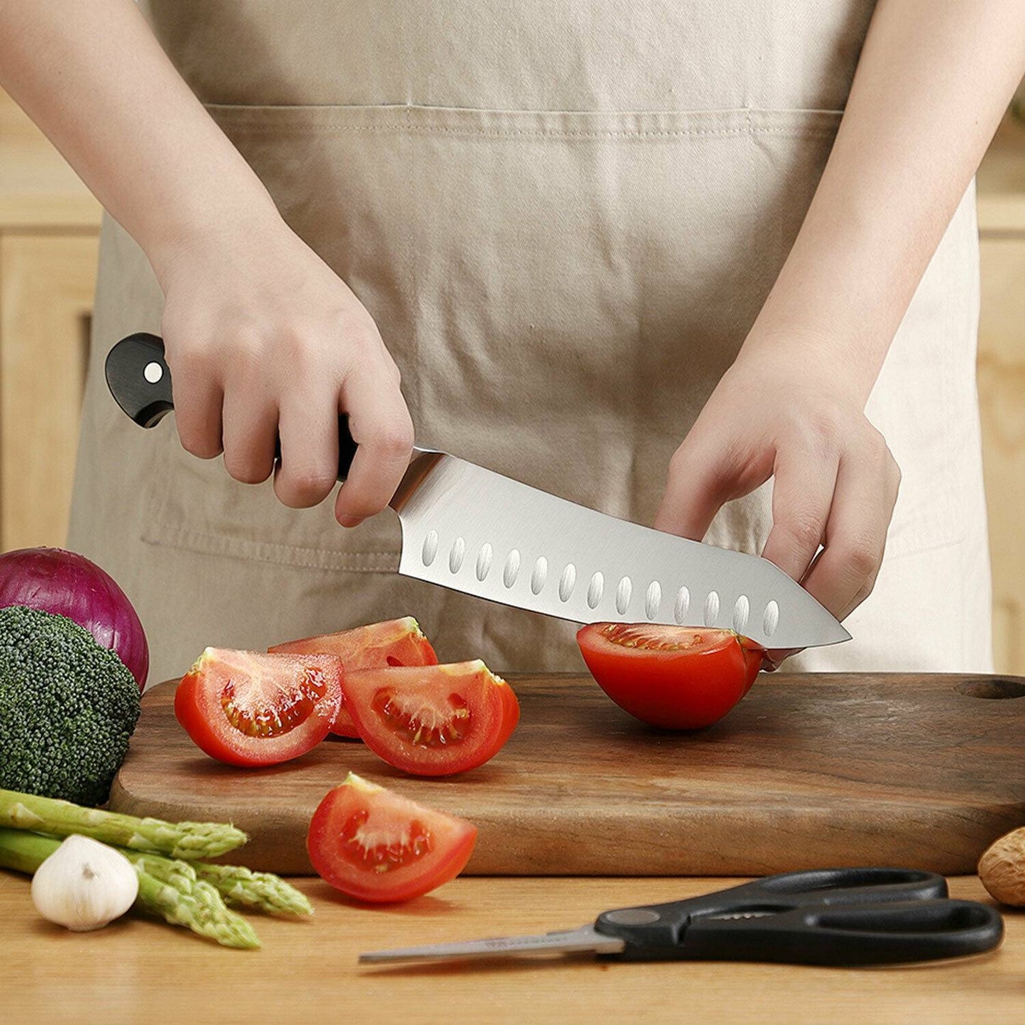 Stainless Steel Chef Knife Set with Kitchen Shears - Black