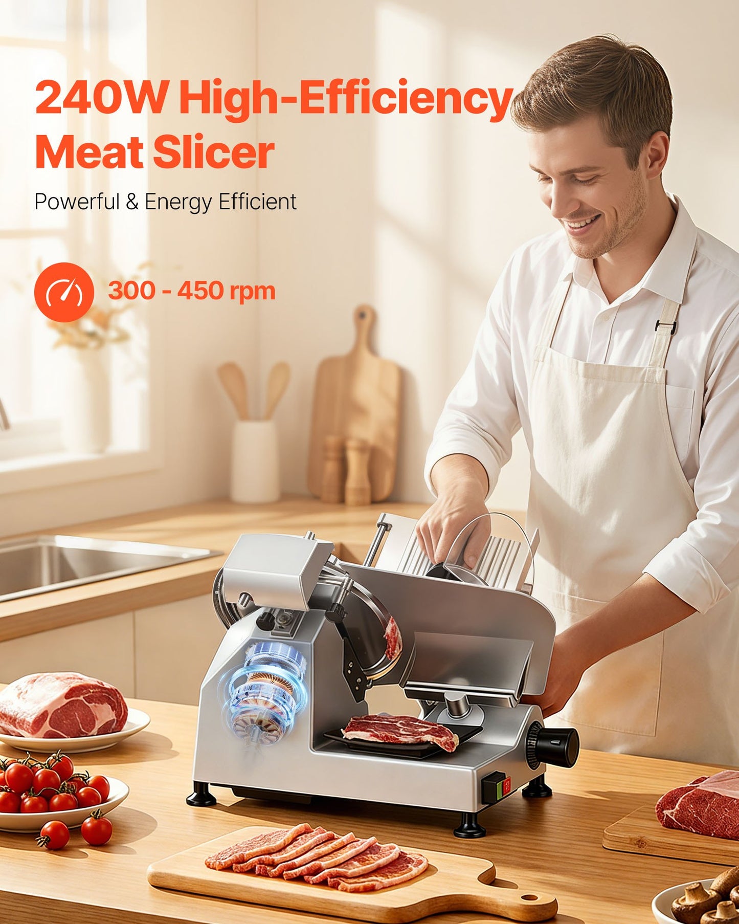 10-Inch Commercial Electric Meat Slicer with Adjustable Thickness, Carbon Steel Blade — Black