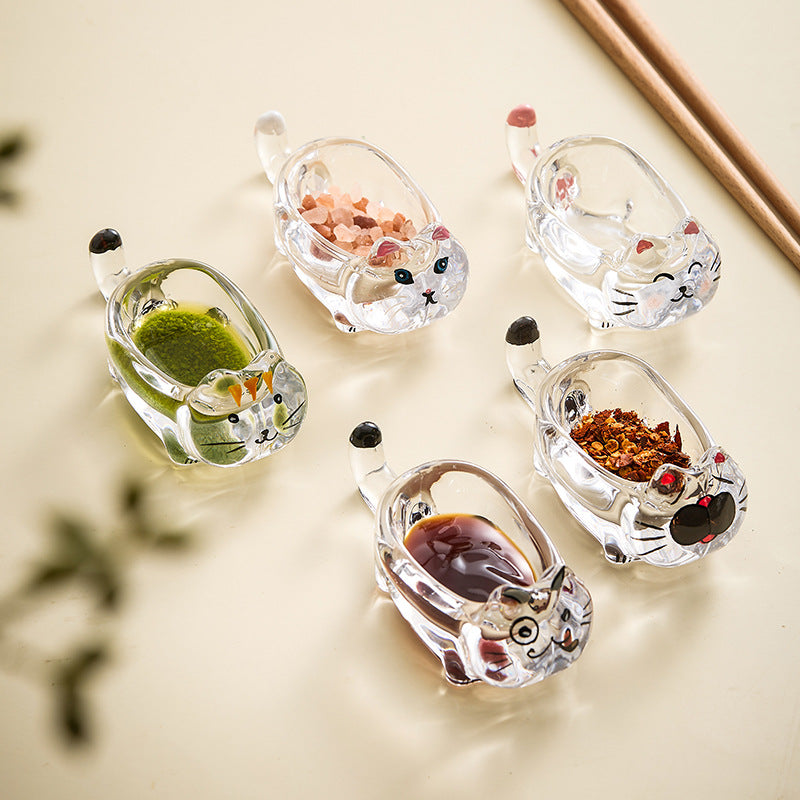 Cat Crystal Glass Saucer Dish for Kitchen & Dining - Multiple Colors
